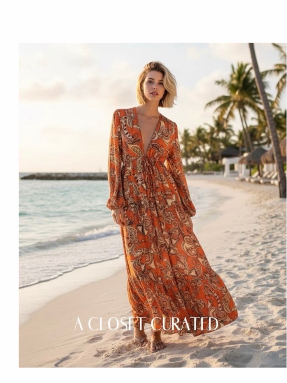 A.L.C. Mariana Abstract Maxi Dress Orange 6